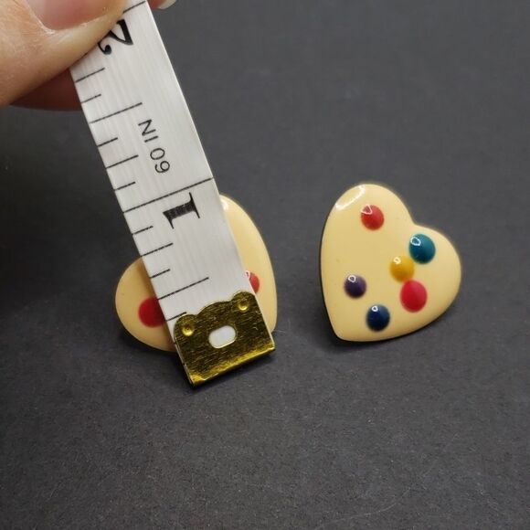 Vintage enamel heart polka-dot painted earrings - Picture 2 of 3